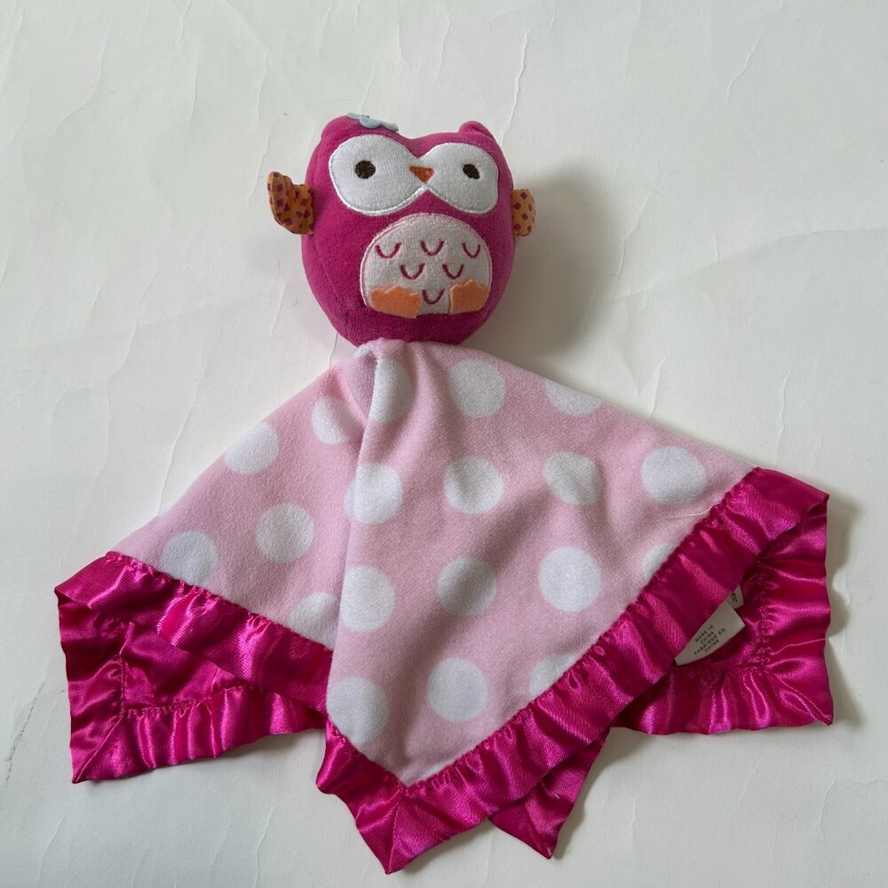 Circo Target Pink Owl Baby Lovey Polka Dot Plush Security Blanket Satin Trim - Picture 14 of 14